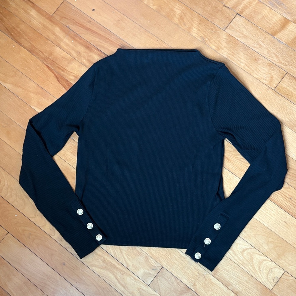 J. Crew Black Long Sleeve Top with Button Accents